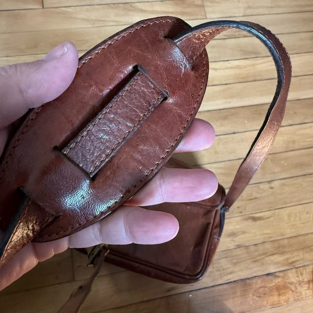 Vintage 1950s Carla Romani brown leather‎ western classic gold hardware purse